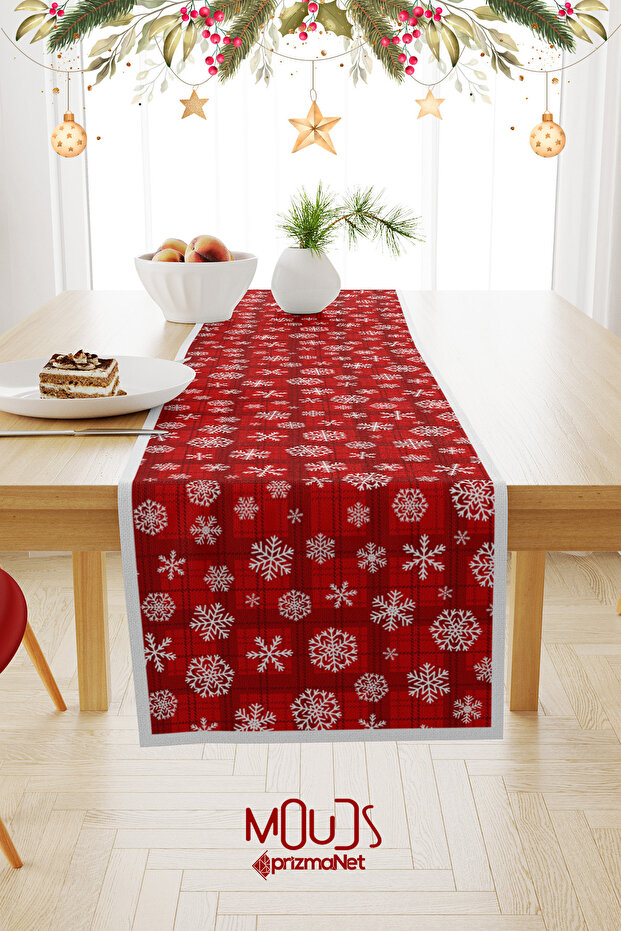 Checkered Snowflakes Christmas Pattern Suede Runner Tablecloth