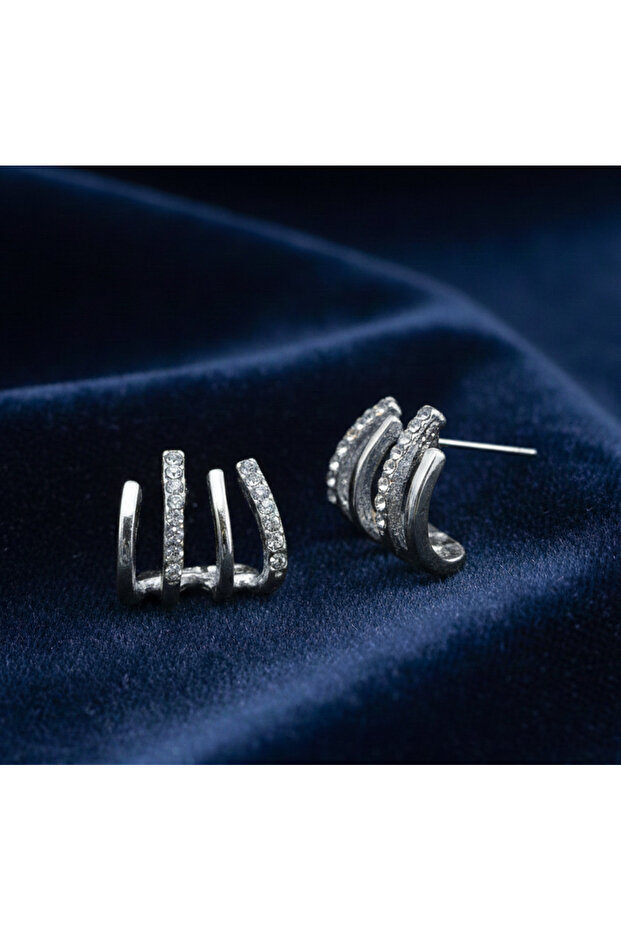Women's Silver Color Claw Zircon Stone Earrings – Minimal and Sparkling Design