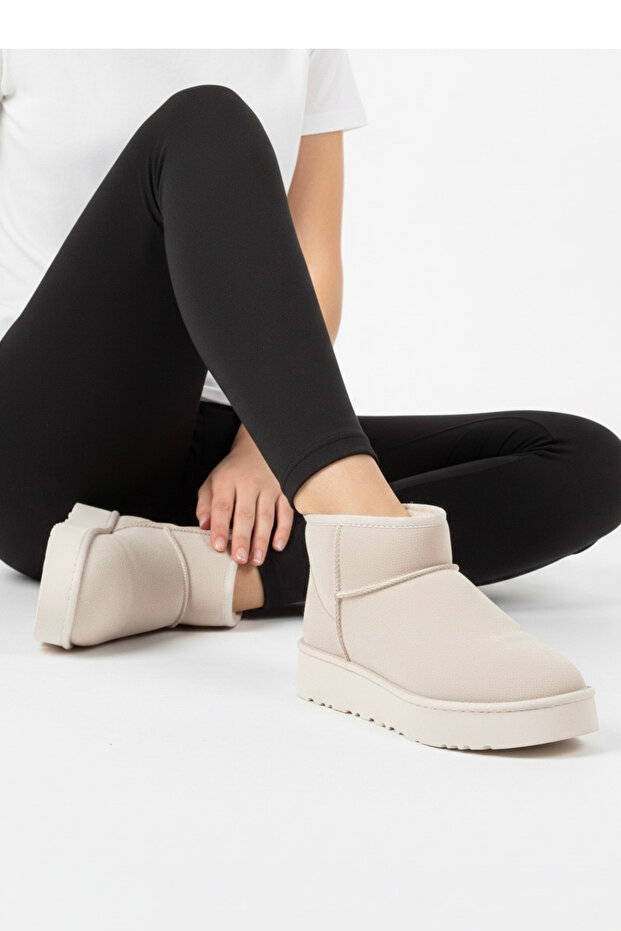 Panna Mini Women's Winter Cream Suede Short Boots with Fur Inside
