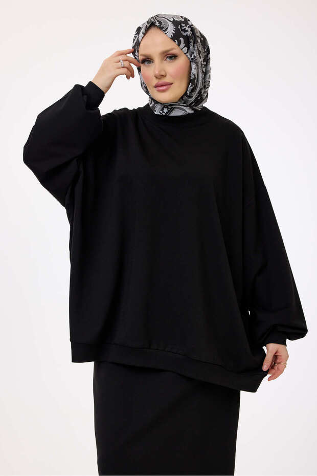 3044 - Rahat, Salaş Basic Kadın Uzun Sweatshirt - 3