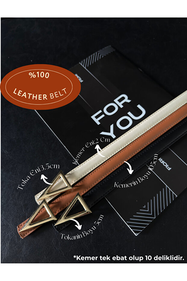 3-Piece Genuine Curved Leather Triangle Buckle Basic Women's Trouser Belt, Jacket Belt, Dress Belt