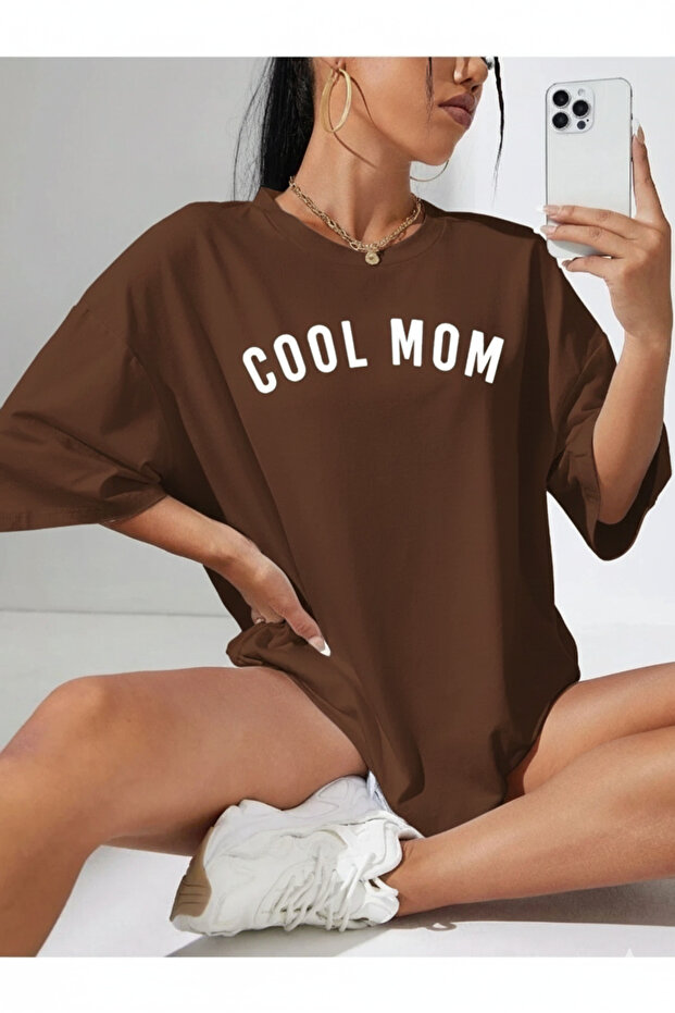 Women's Brown Cool Mom (White Printed) Maternity T-Shirt 100% Cotton