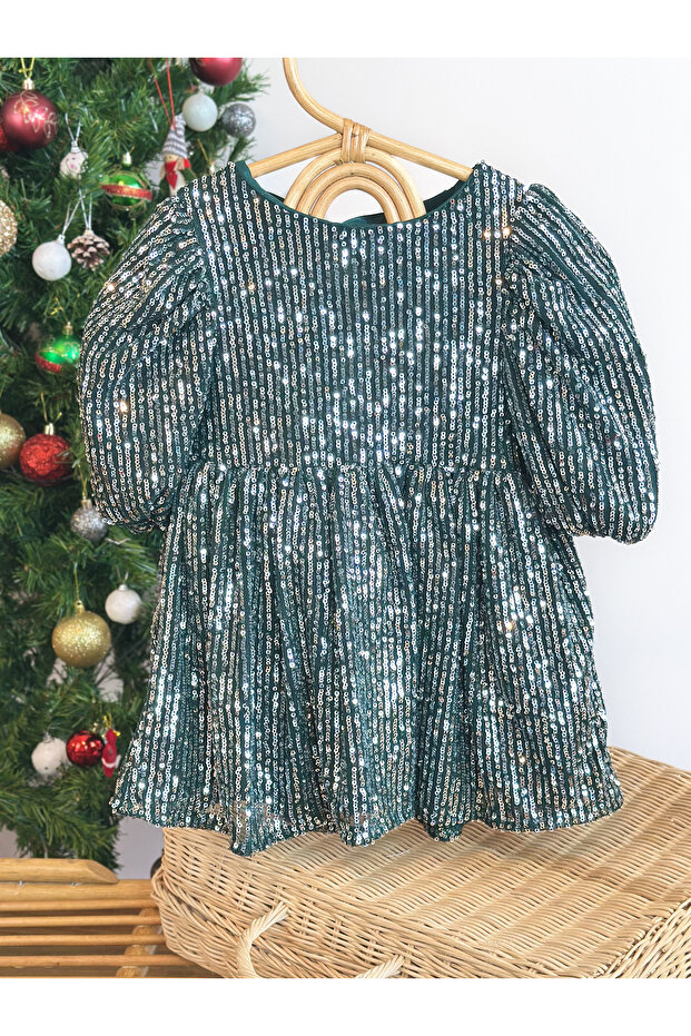 Pullu Balon Kol Elbise - 3