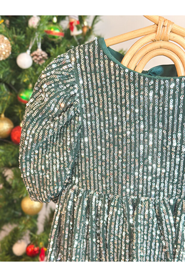 Pullu Balon Kol Elbise - 8