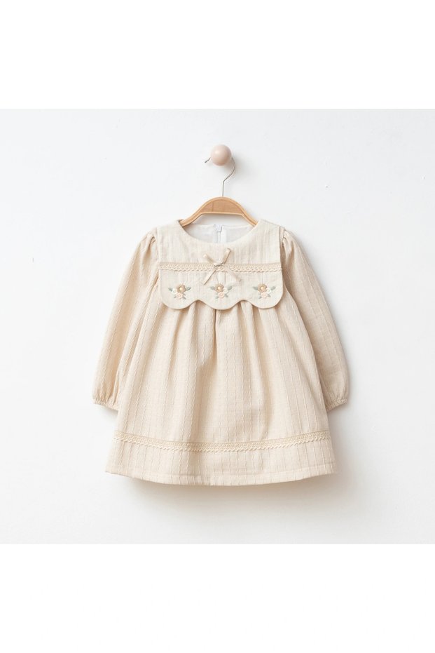 Nazlı Eyelet Embroidery Lace Embroidered Peter Pan Collar Long Sleeve Baby Girl Dress