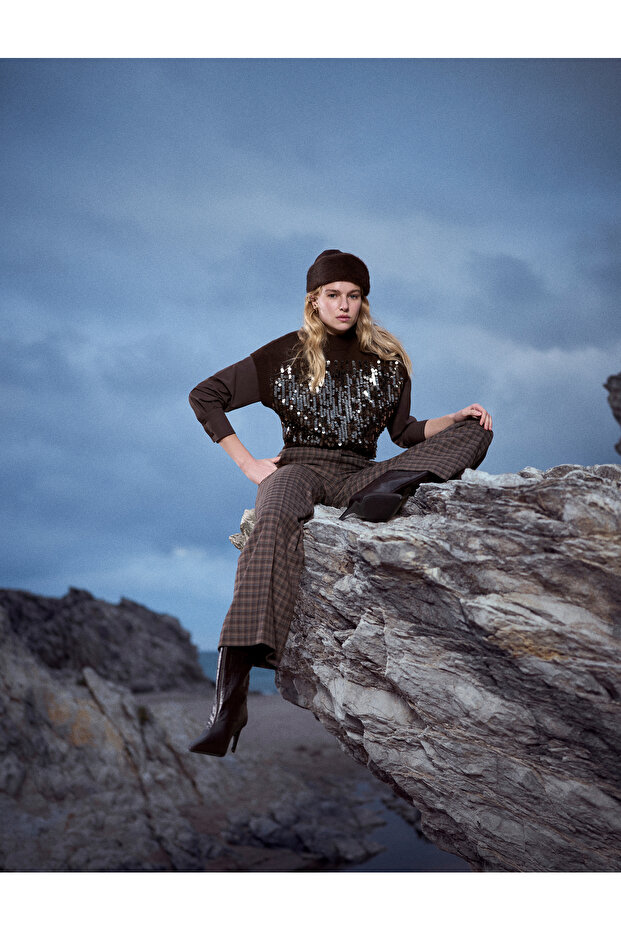 X Şahika Ercümen - Wide Leg Plaid Fabric Pants with Pockets