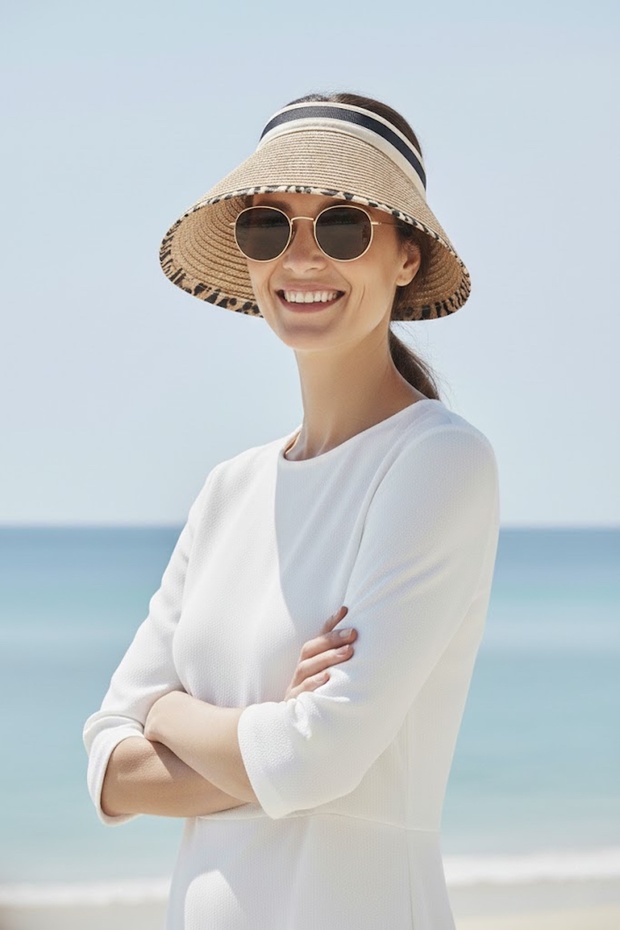 Camel Leopard Pattern Detailed Straw Visor Hat 14624 - 3