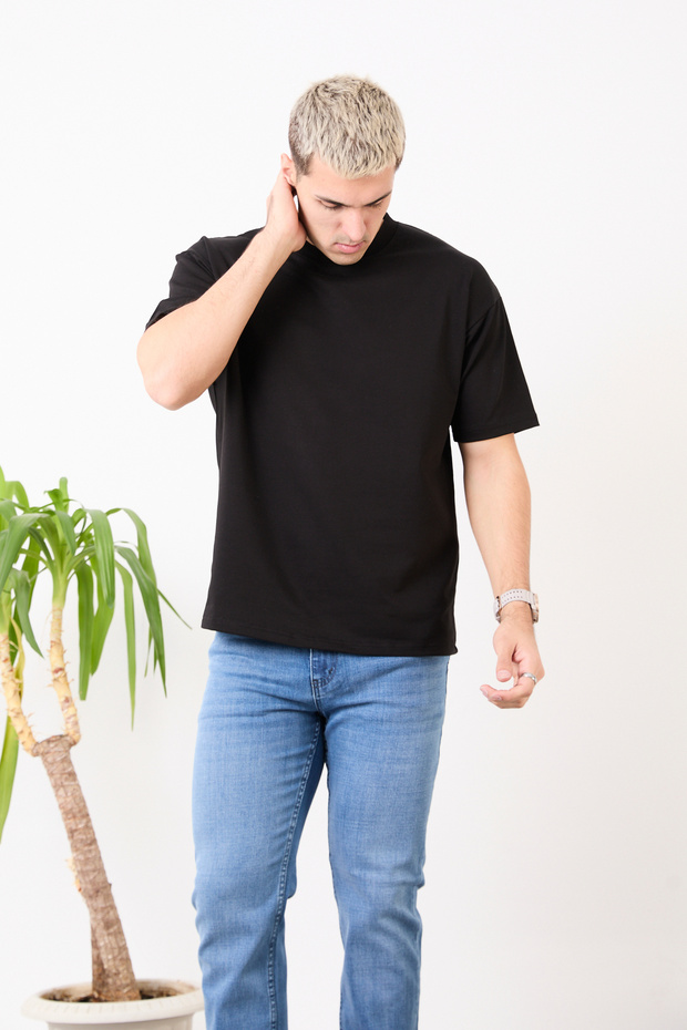 Oversize Wide Fit Crew Neck Basic Solid Short Sleeve T-Shirt - 6