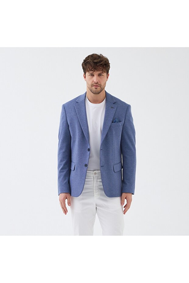Savue Men's Light Navy Blue Cotton Blend Stretch Fabric Stretch Fabric Sports Blazer Jacket