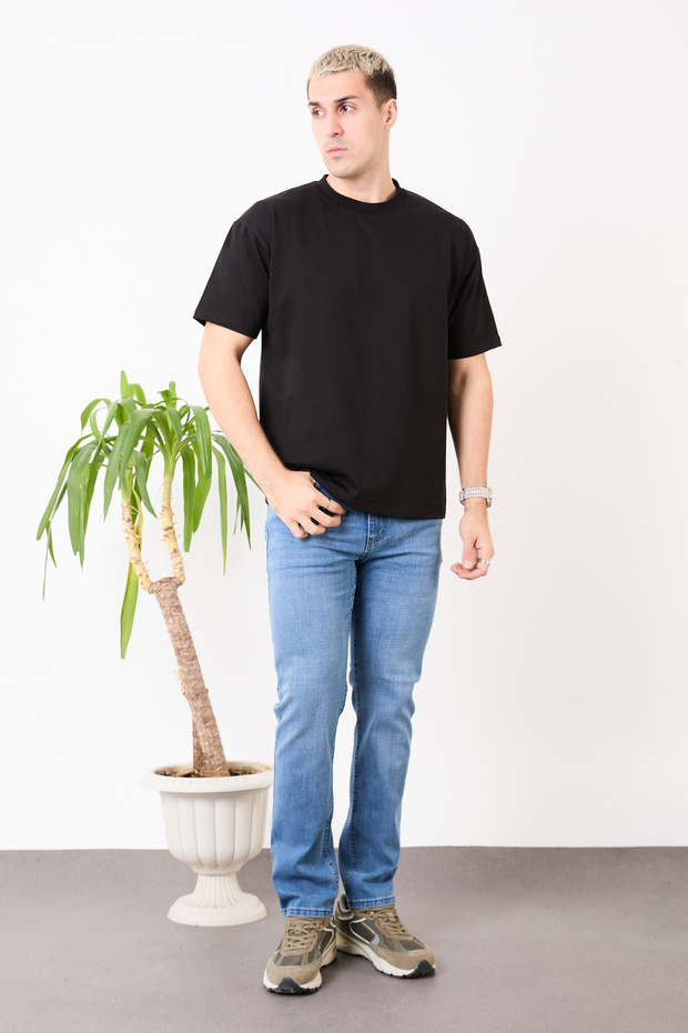 Oversize Wide Fit Crew Neck Basic Solid Short Sleeve T-Shirt - 3