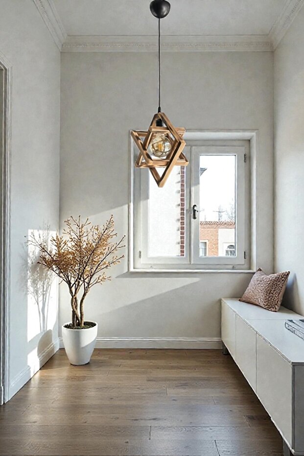 Retro Eskitme Siyah Tekli Ahşap Avize - 5