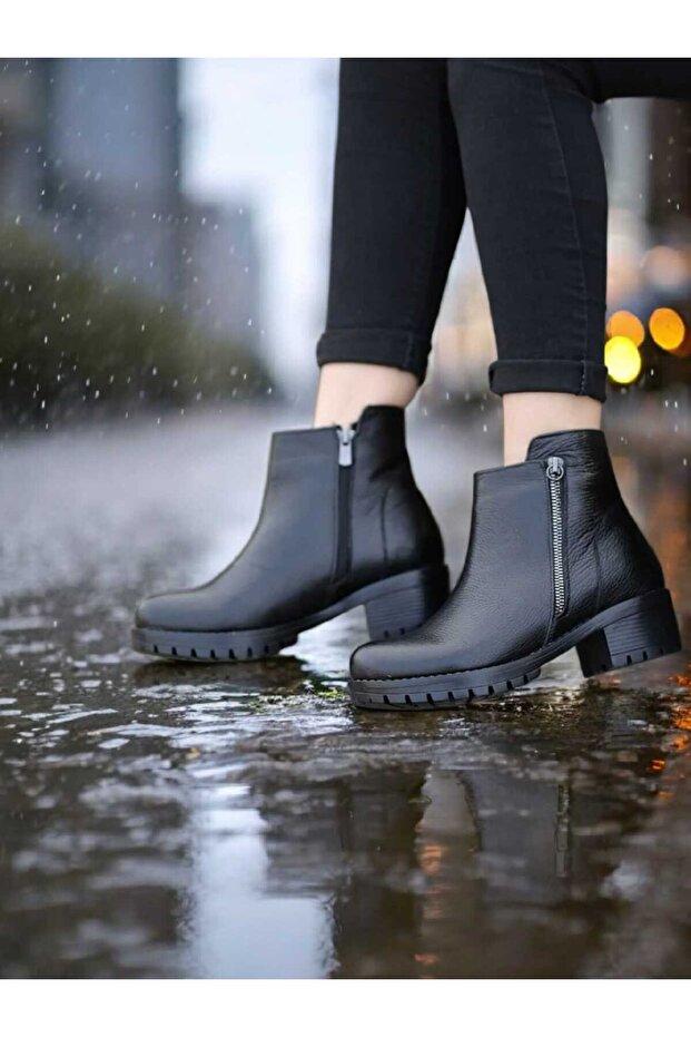 (Hamburg) Real Leather Serrated Non-Slip Sole Zippered Boots