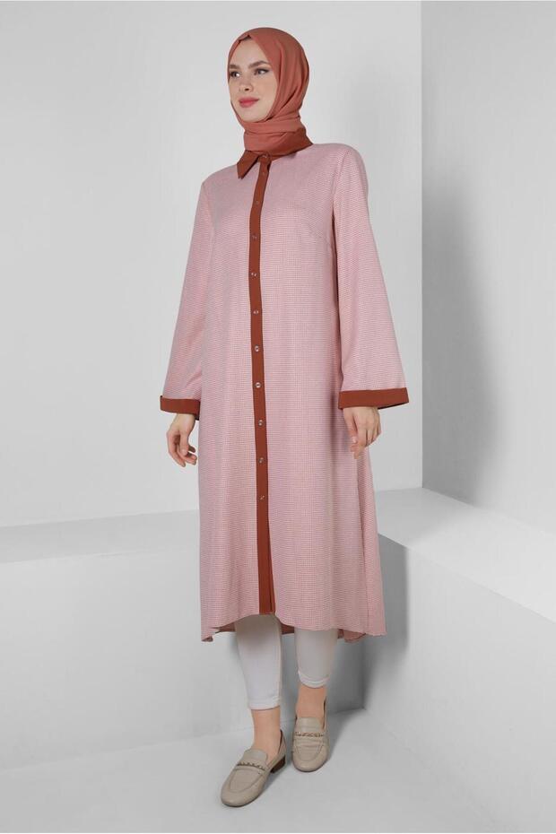 تونك طويل بأزرار مع ربطة خلفية 43793 - 2