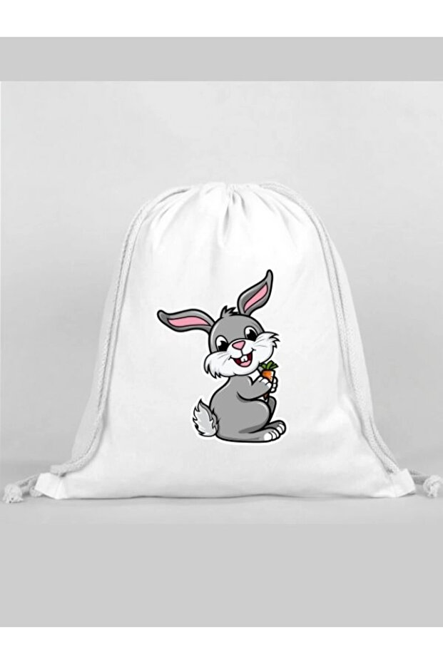 Rabbit Printed Backpack - Drawstring Sports Bag