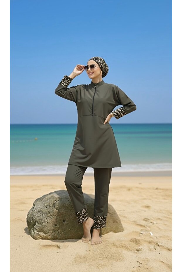 Gözde Model Leopar Garnili Tesettür Mayo - 3