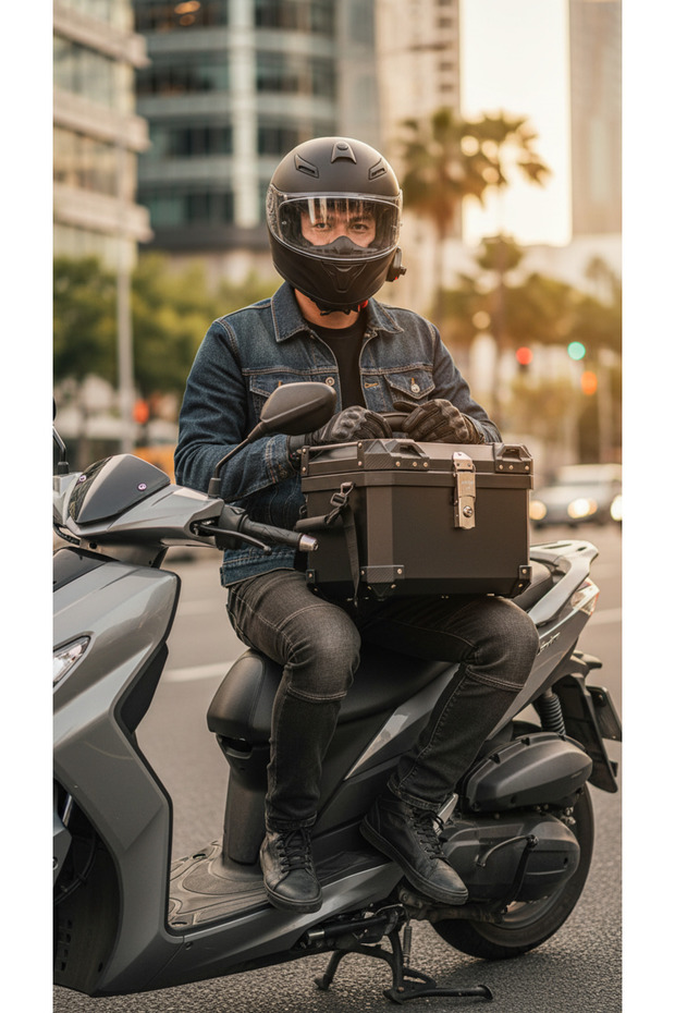 AERIX Motosiklet Arka Çantası 50L – Scooter & Kurye Uyumlu, Su Geçirmez