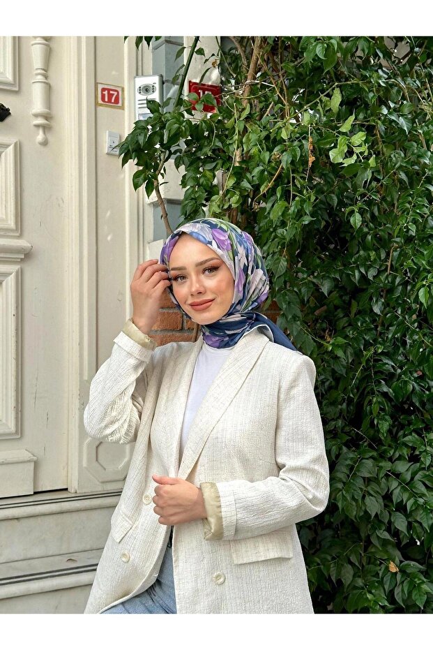 Pera Soft Eşarp Mor Beyaz 1148-18 - 1