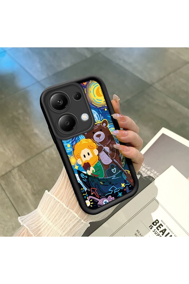 Xiaomi Redmi Note 14S Compatible Black Silicone Van Gogh Starry Night Patterned Anti-Slip Phone Case