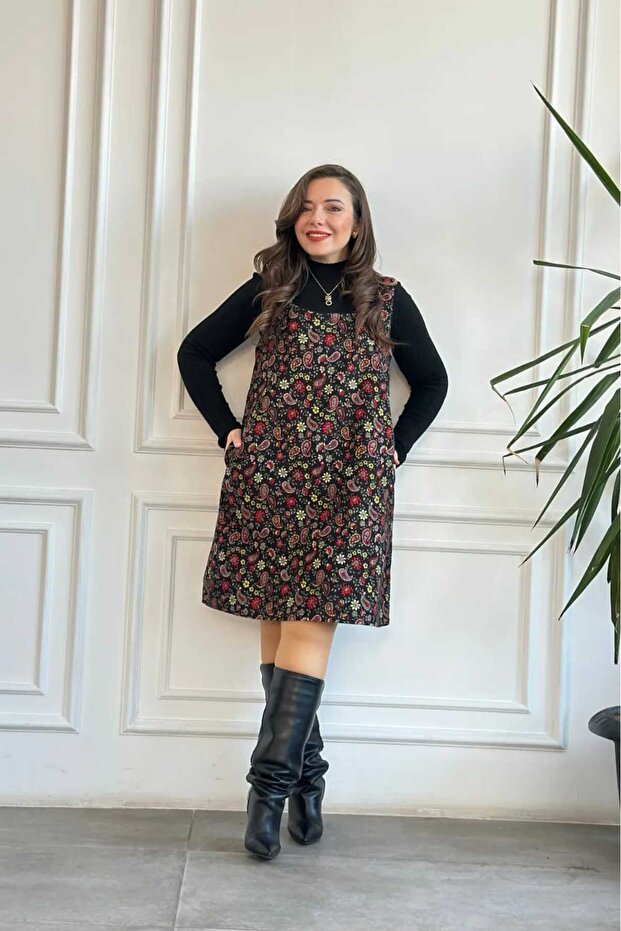 Square Neck Salopet Jile Flannel Dress
