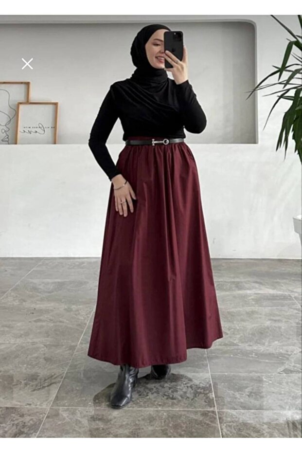 Long Elastic Casual Skirt Poplin Fabric