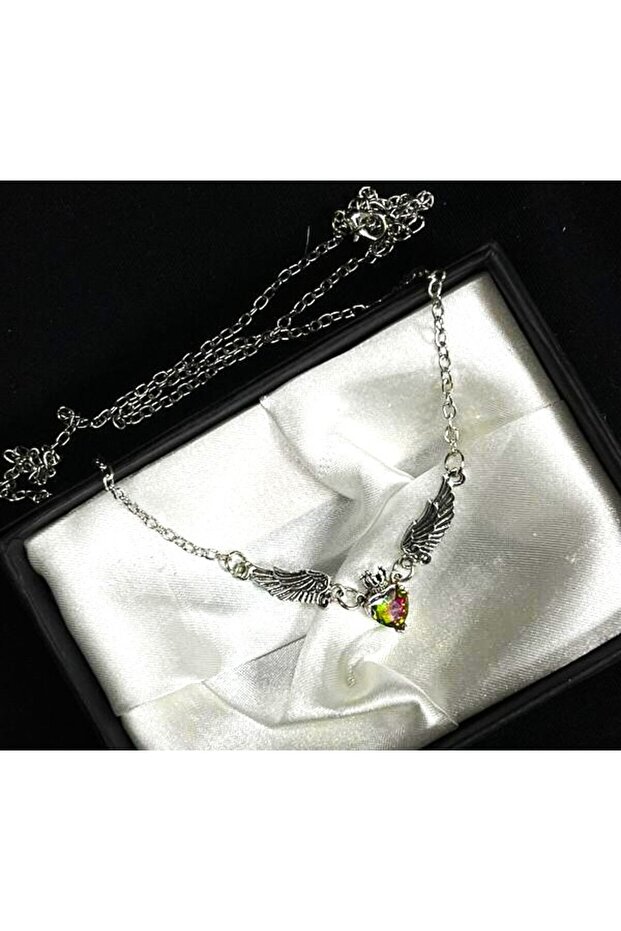 Winged Loves Heart Stone Necklace