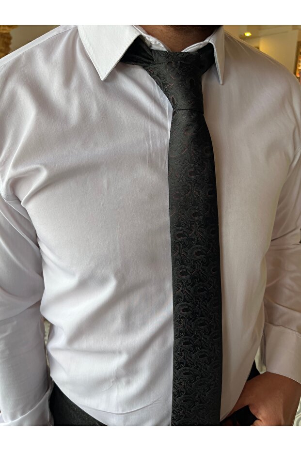 Siyah Desenli Mendilli Kravat - 2