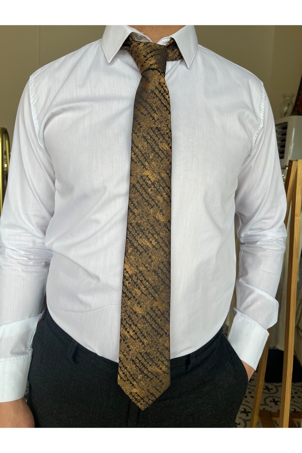 Altın Sarısı Mendilli Kravat - 3