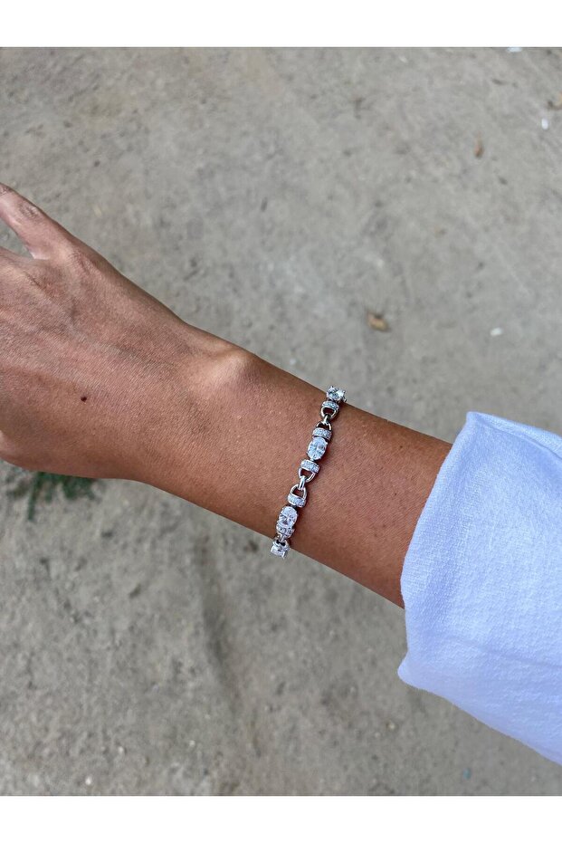 Xp Silver Bracelet with Drop-Shaped Spaced Zircon Stones