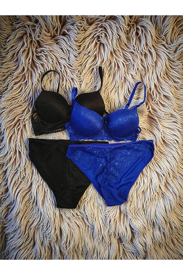 Women's 2-Pack Blue and Black Padded Underwire Bra Set