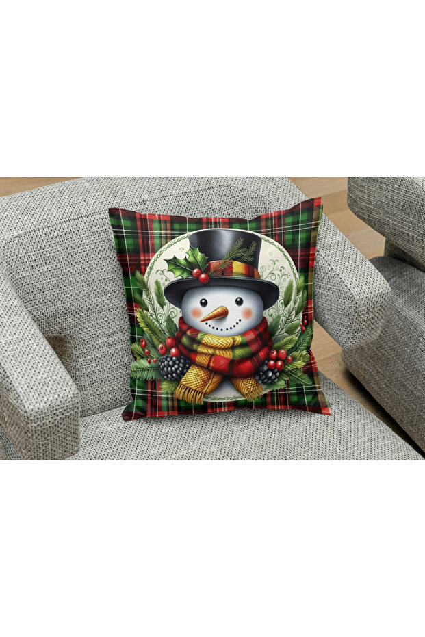 Owl Bag New Year's Series Plaid Frame Snowman Patterned Design Square B0Sh Pillow Cover