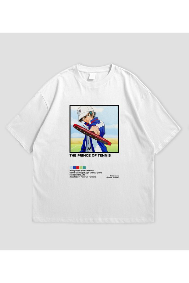 The Prince of Tennis Anime Printed White Oversize T-Shirt Unisex 100% Cotton Crew Neck T-Shirt