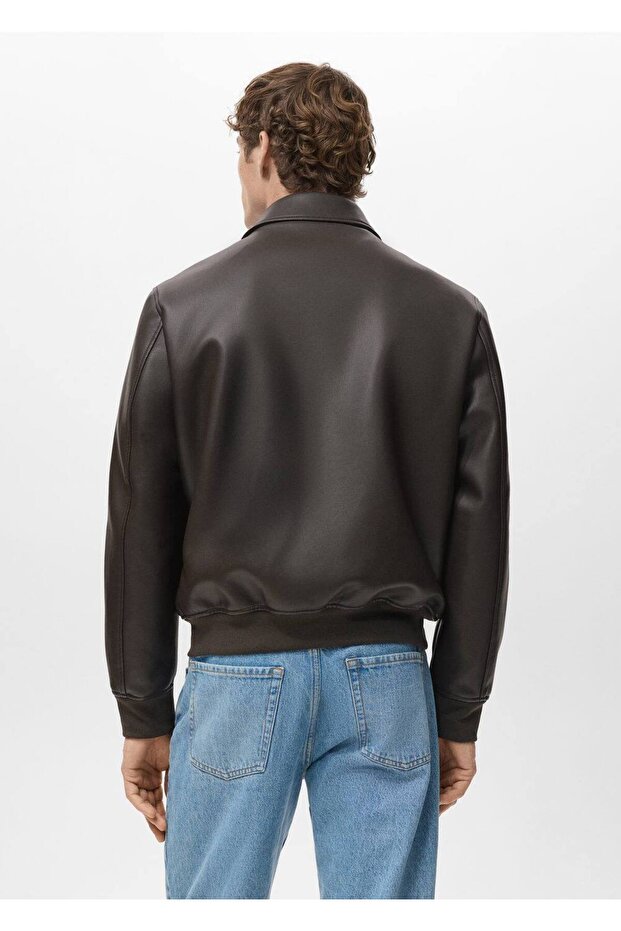 Deri görünümlü cepli ceket - 4