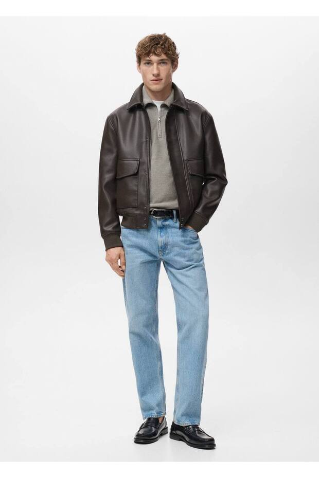 Deri görünümlü cepli ceket - 2