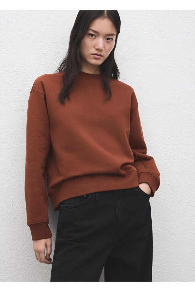 Pamuklu düz sweatshirt - 5