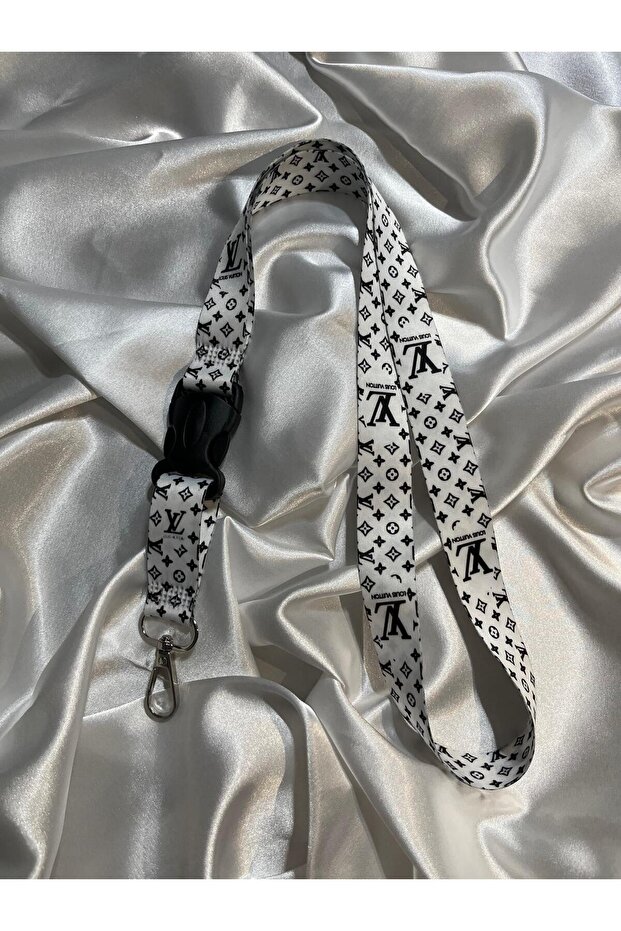 White with Black Pattern Neck Strap Lanyard, Matching Mirror Strap Lanyard, Keychain Lanyard Moto Accessory