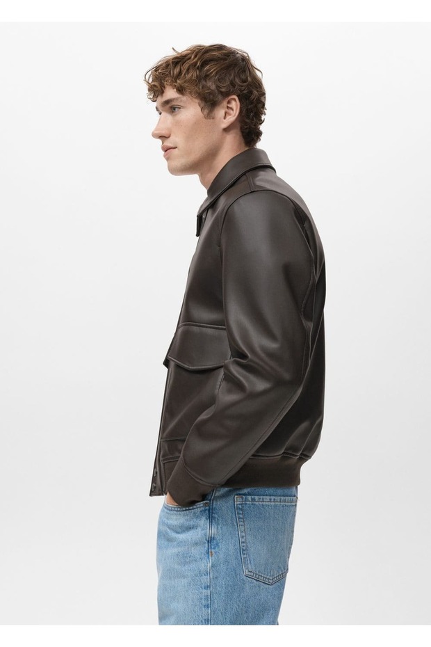 Deri görünümlü cepli ceket - 5
