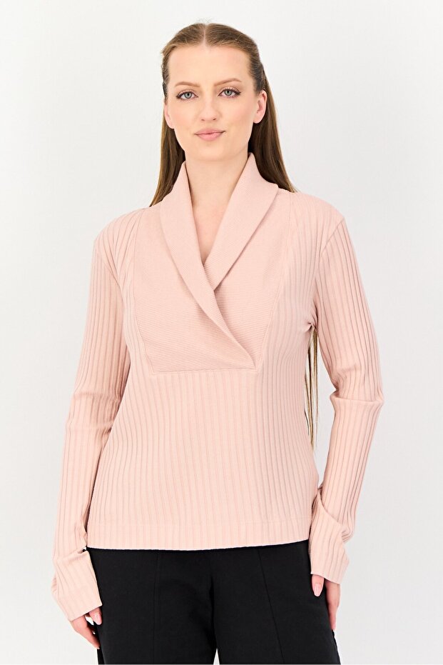 Women Loose Fit Long Sleeve Ribbed Training Sweatshirt, Pink