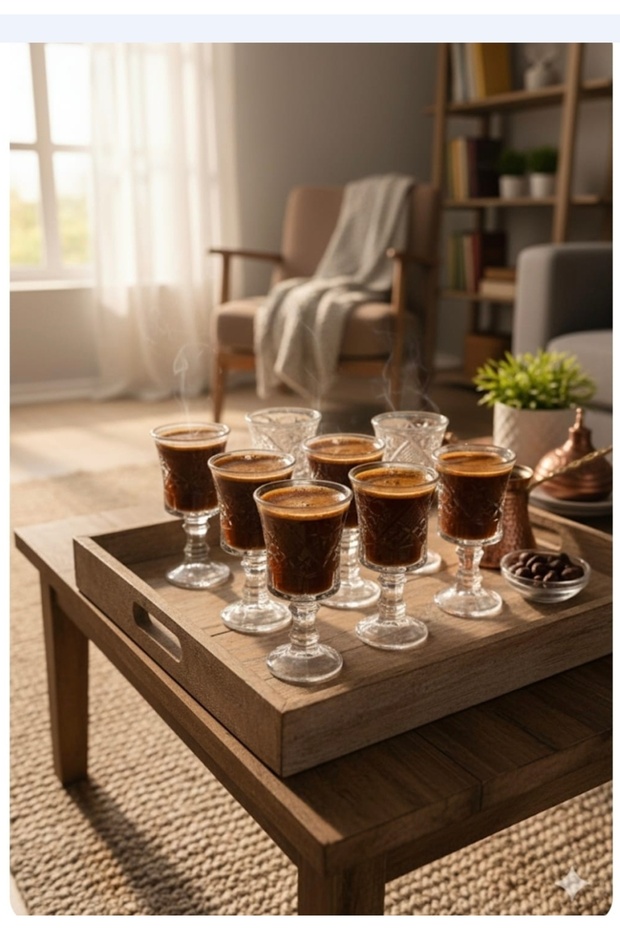 6 Pieces of Coffee Cups with Legs, Crystal Model Rayan, 40 Cc Volume, 10 cm Height, 5 cm Rim