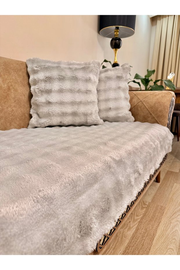 Thick Plush Sofa Cover for 3-Seater Sofa, Size 80X200, Gray Color