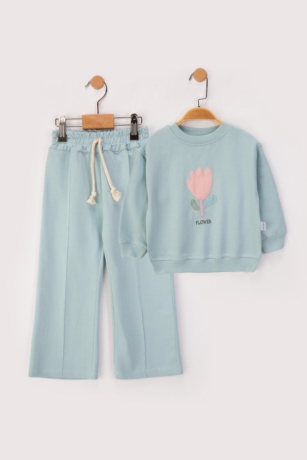 Flower Embroidered 2-Ply Seasonal Girl's Tracksuit Set