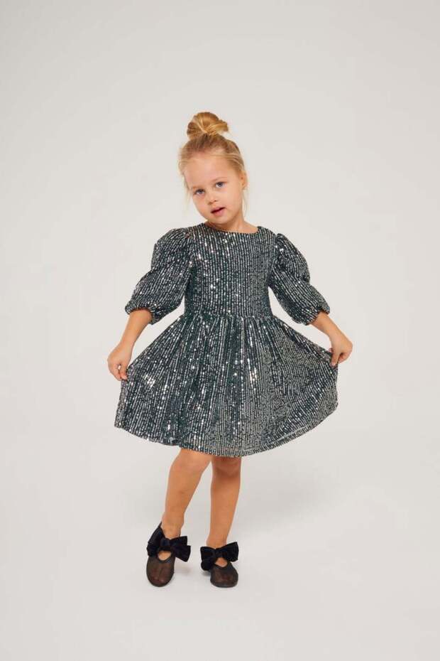 Pullu Balon Kol Elbise - 1