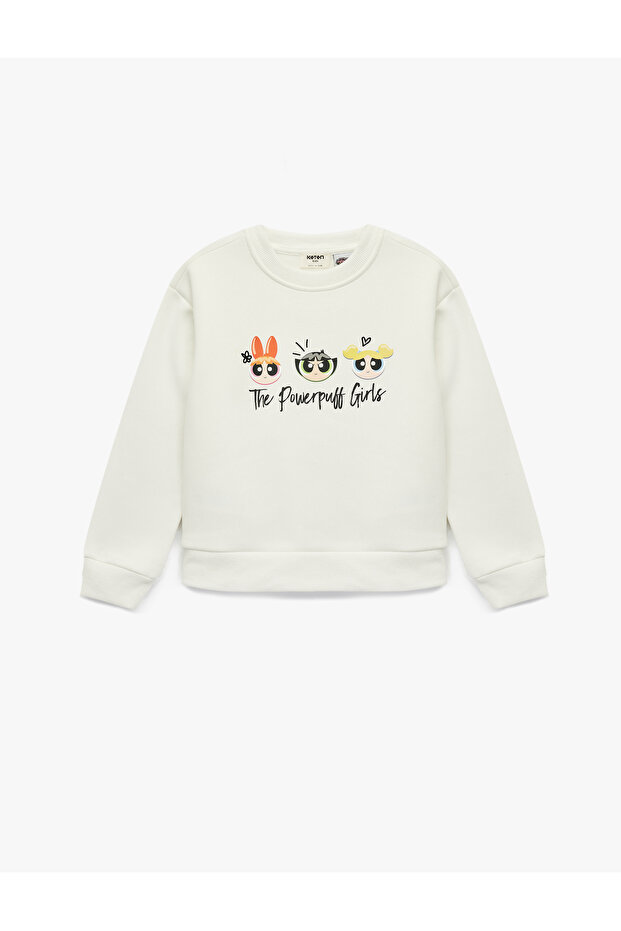 Powerpuff Girls Printed Long Sleeve Crew Neck Licensed Fleece-Lined Oversized Sweatshirt