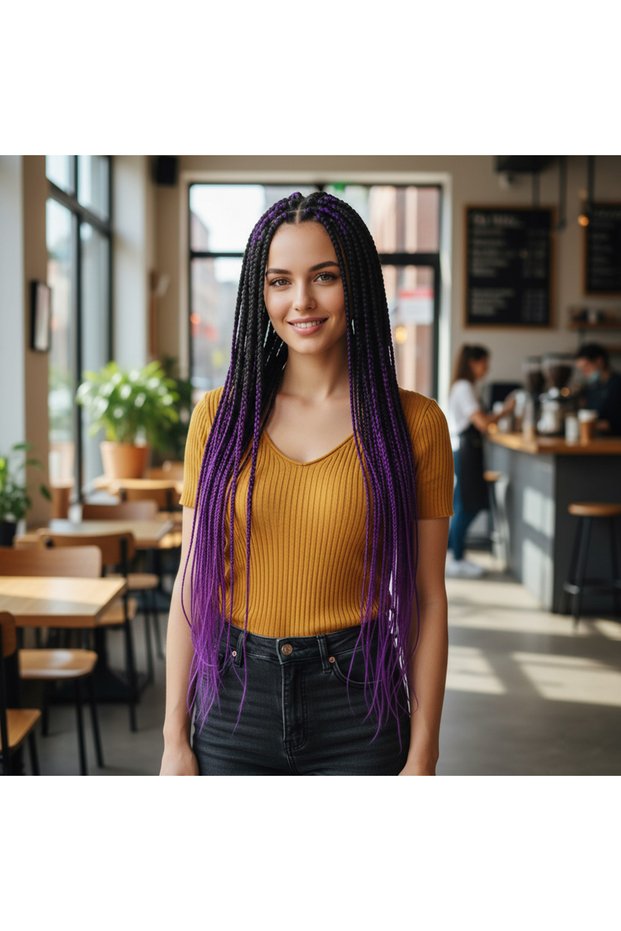 Synthetic ombre hair for african braids and dreadlocks - black/purple