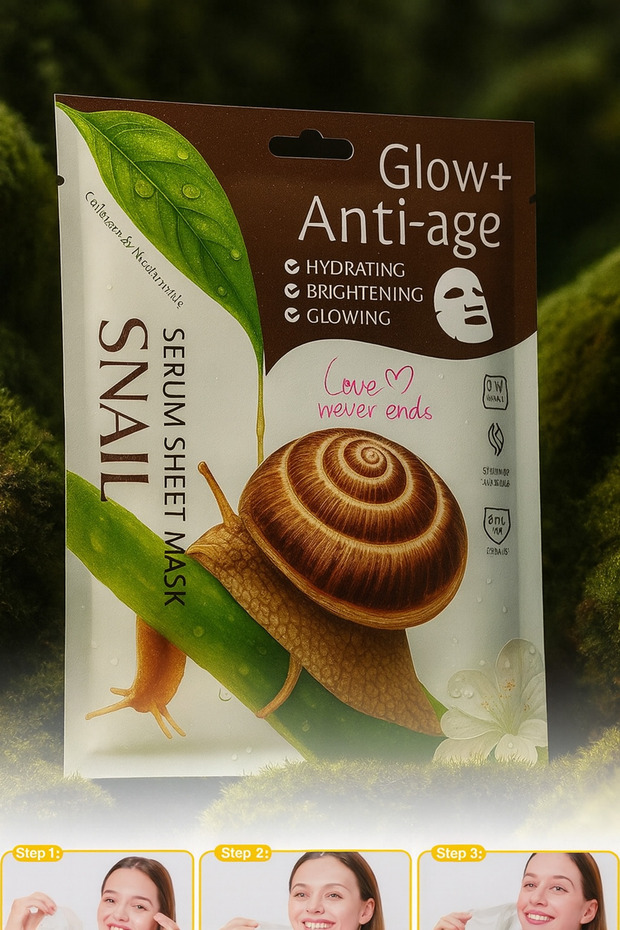 100% Snail Essence Sheet Mask - Anti-Aging & Brightening (Glow+ Anti-Age) - Repairing