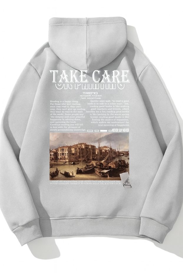 “Take Care Printed Hooded Unisex Sweatshirt Oversized Casual Warm Street Style”