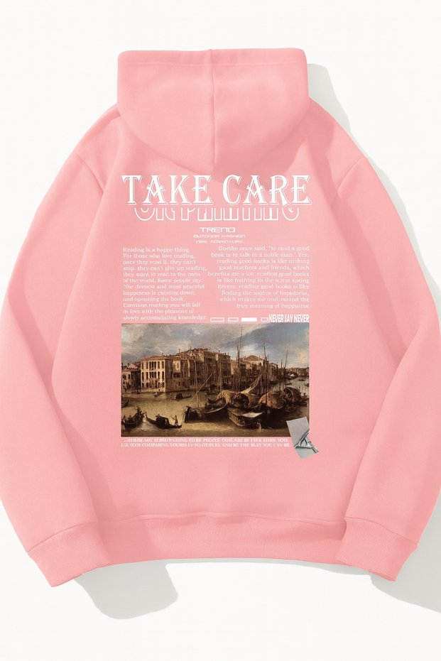 “Take Care Printed Hooded Unisex Sweatshirt Oversized Casual Warm Street Style”