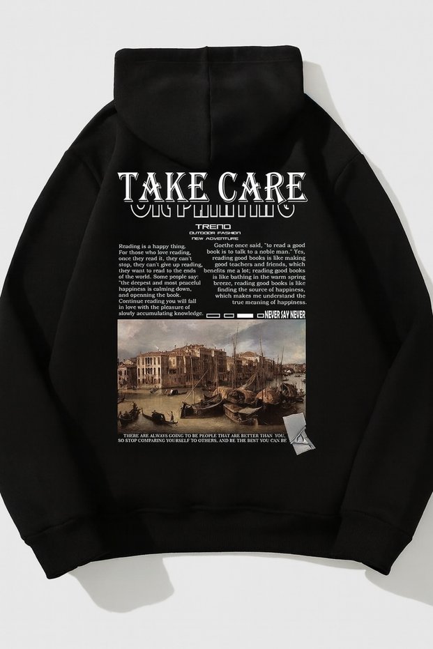 “Take Care Printed Hooded Unisex Sweatshirt Oversized Casual Warm Street Style”