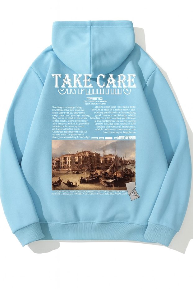 “Take Care Printed Hooded Unisex Sweatshirt Oversized Casual Warm Street Style”