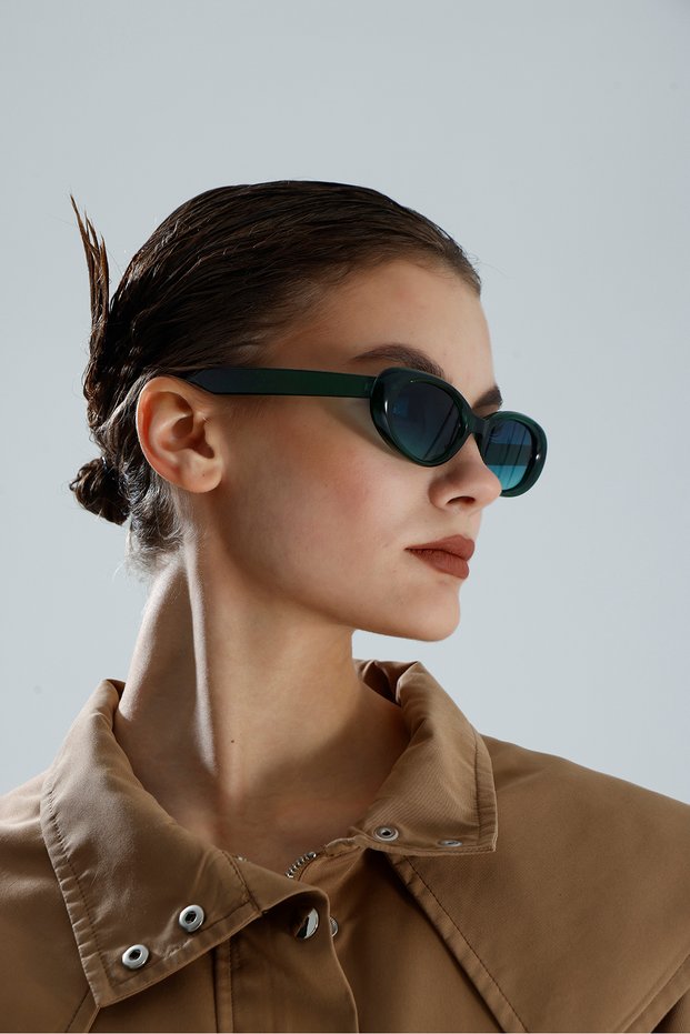 Off-White Cat Eye Green Rimmed Round Shaped Sunglasses Uv Protection