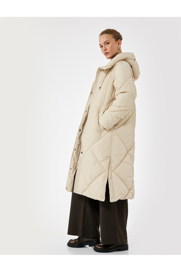 Hooded Zippered Long Sleeve Water Repellent Extra Long Quilted O Oversized Puffer Anorak Coat